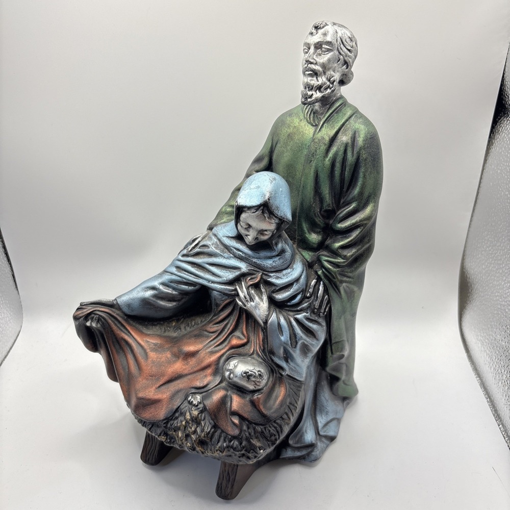 Vtg Holy Family Nativity Figure Mary Joseph Baby Jesus Resin Christmas Metallic